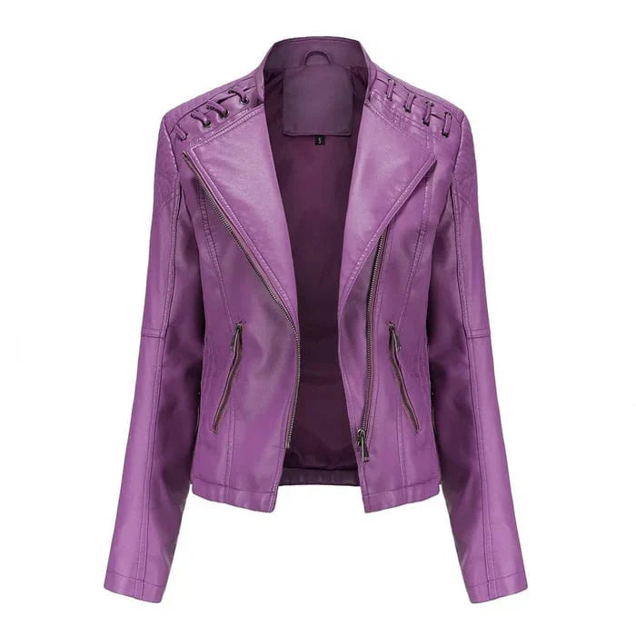 Women's Vegan Leather Moto Jacket - Edgy Everyday Style