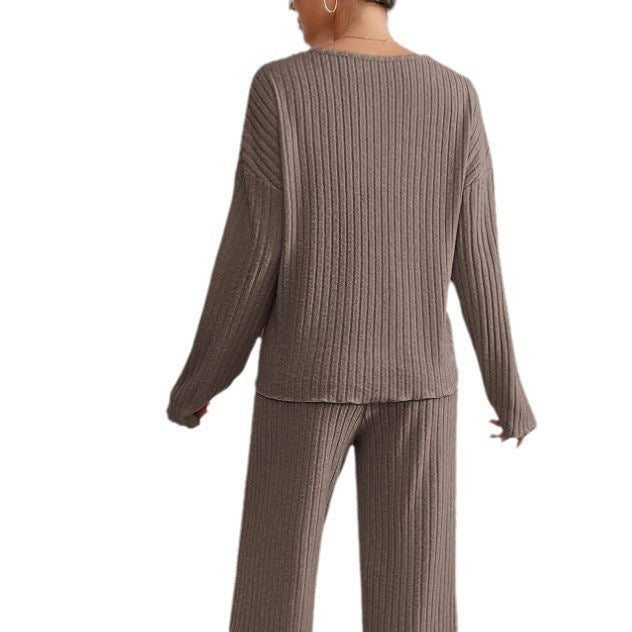 Women's Knit V-Neck Two-Piece Set - Effortless Comfort & Style