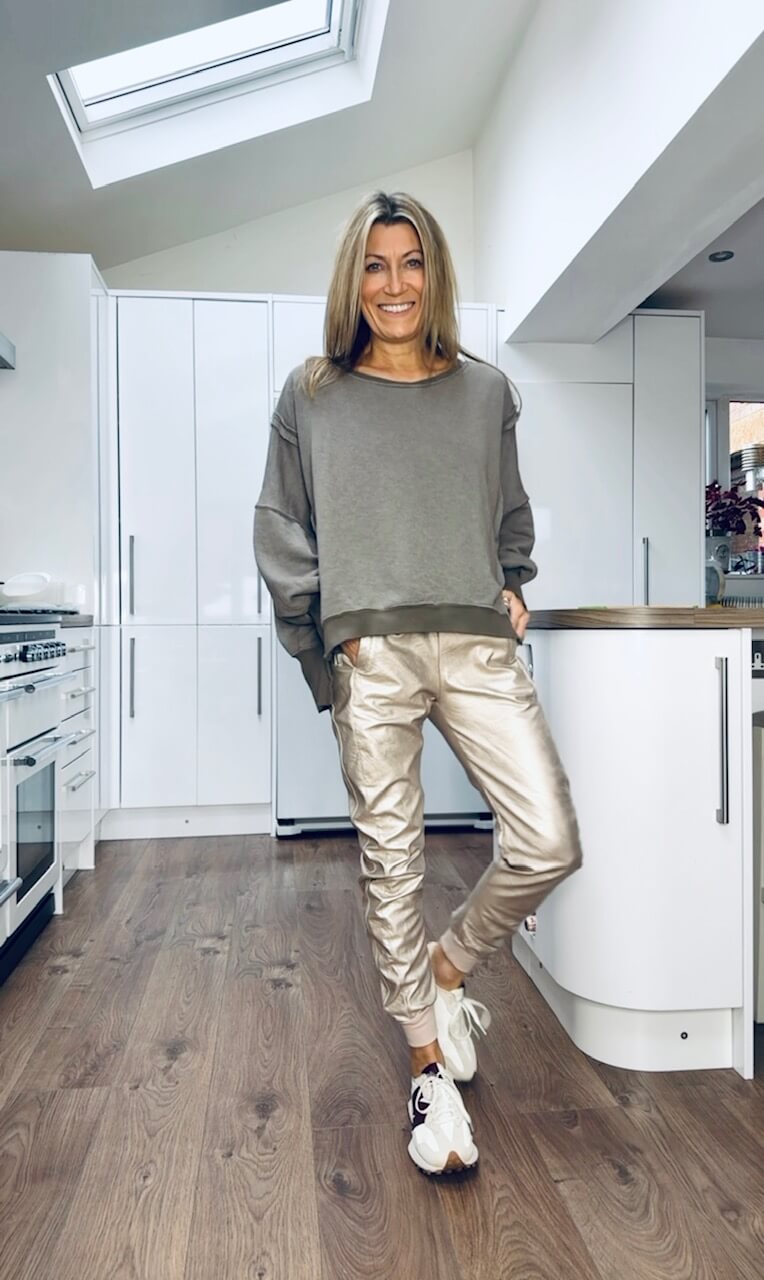 Women's Casual Round Neck Top & Faux Leather Pants Set