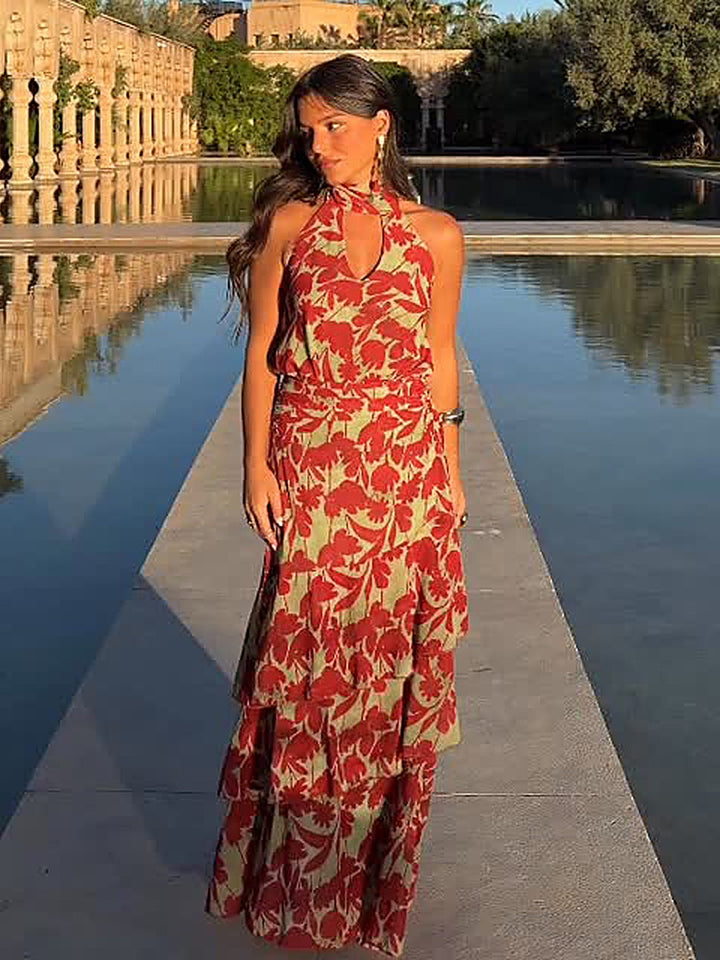 Minimalist Printed Halter Bodycon Dress