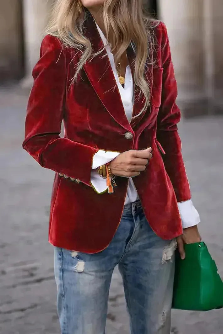 Women's Tailored Blazer with Gold Buttons - Effortless Elegance