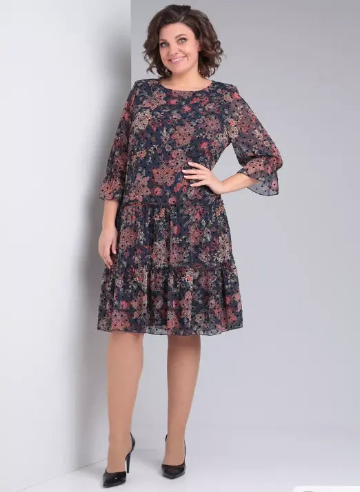 Women's Floral Elegant Midi Dress – Timeless Sophistication