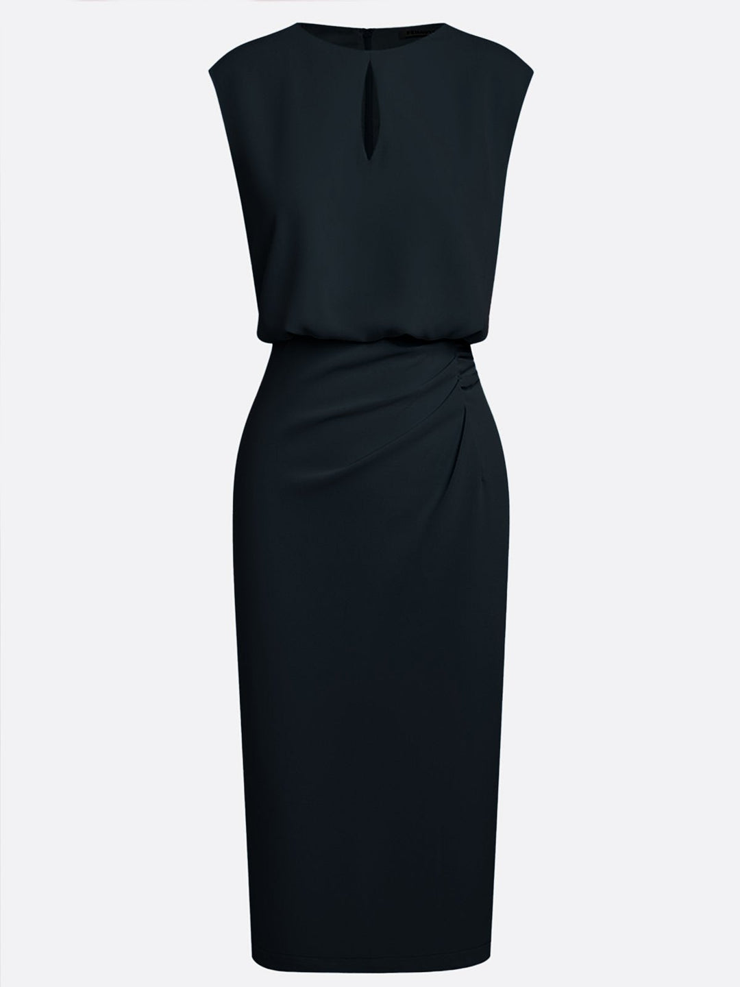 Women's Stretch Midi Dress with Side Drape - Effortless Elegance