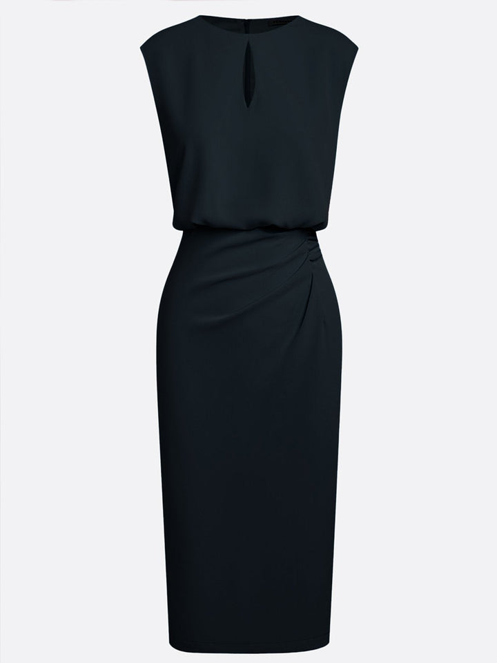 Women's Stretch Midi Dress with Side Drape - Effortless Elegance