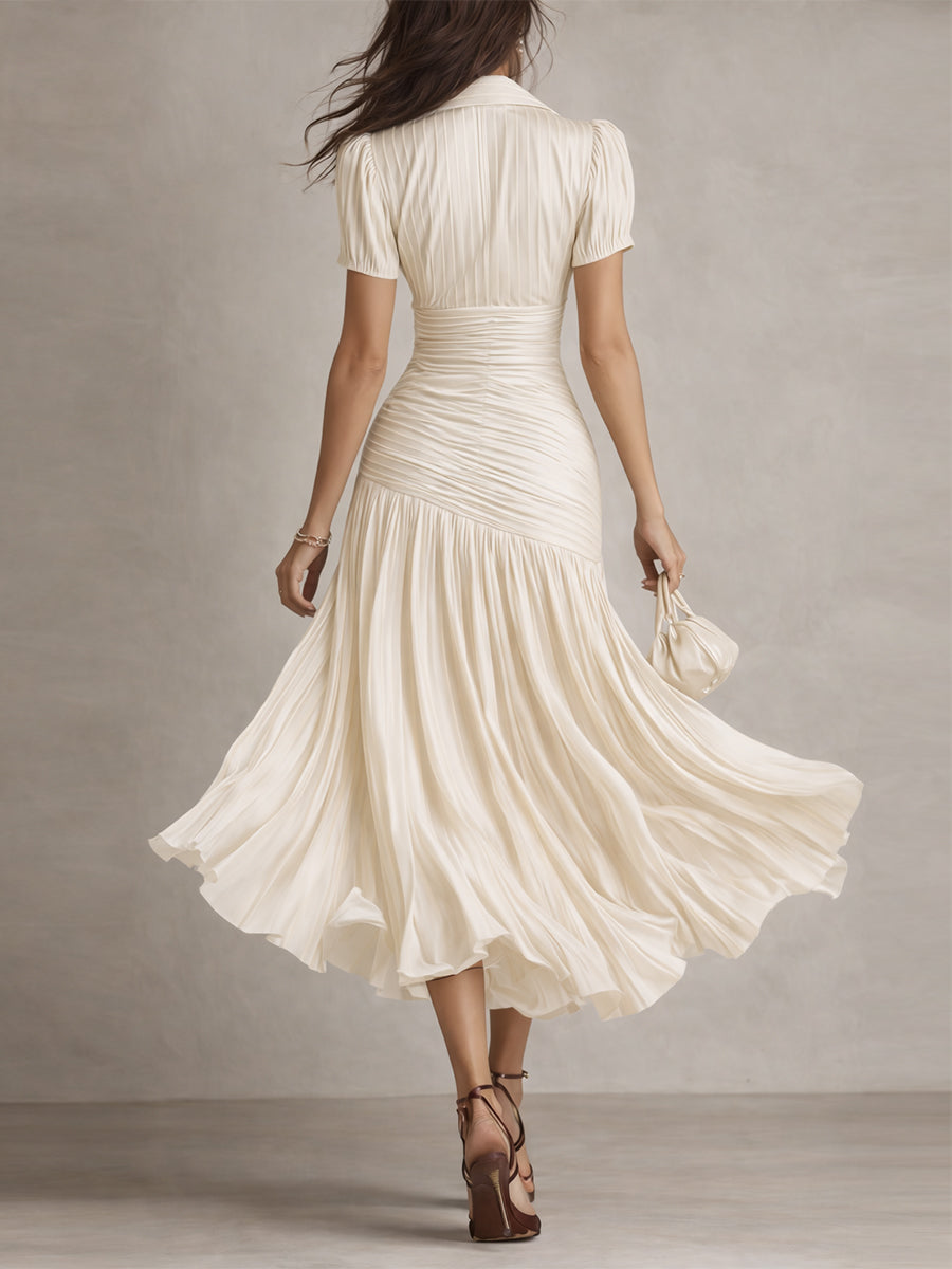 Women's Retro Striped Satin Midi Dress - Elegant Evening Essential