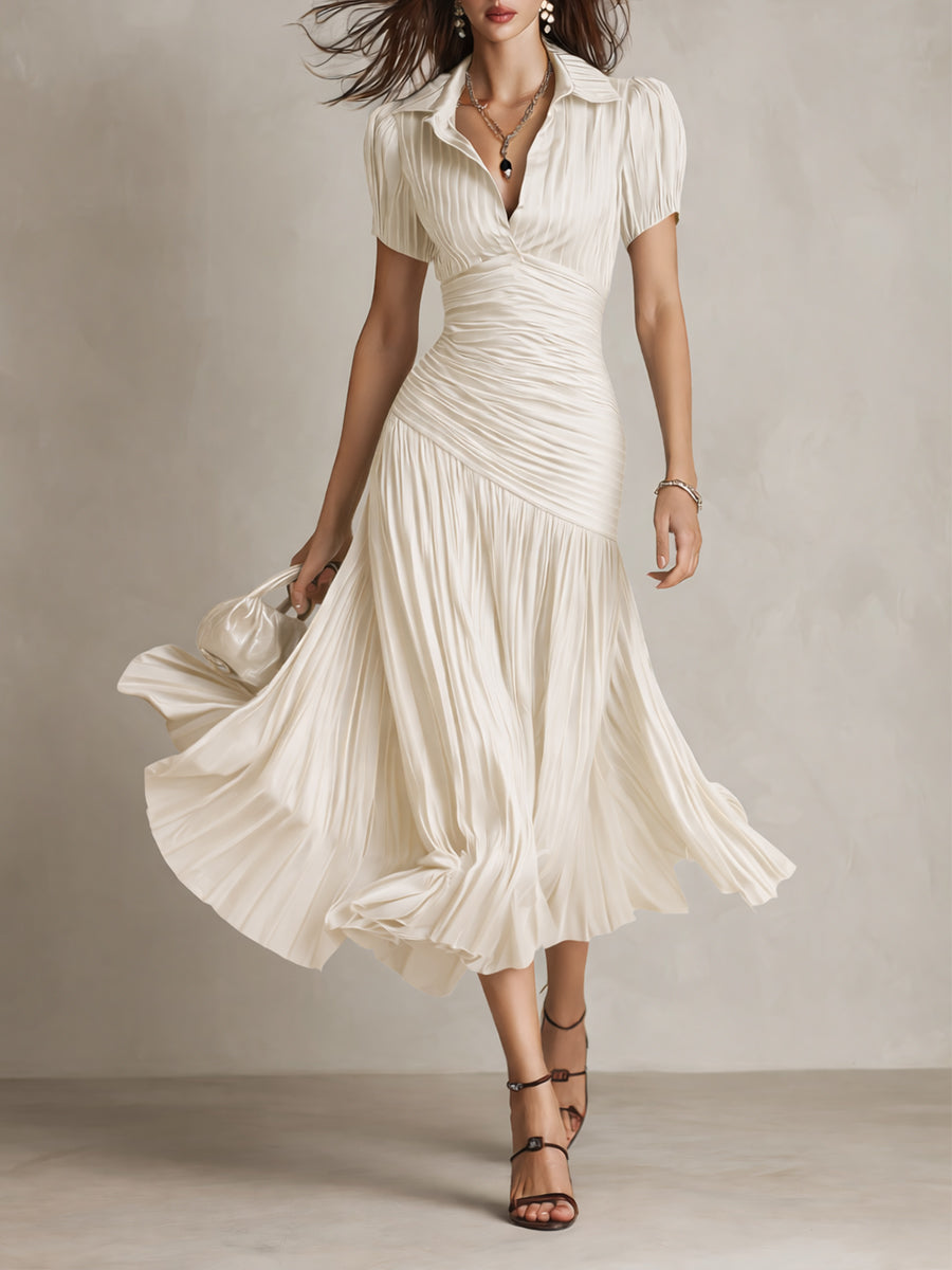 Women's Retro Striped Satin Midi Dress - Elegant Evening Essential
