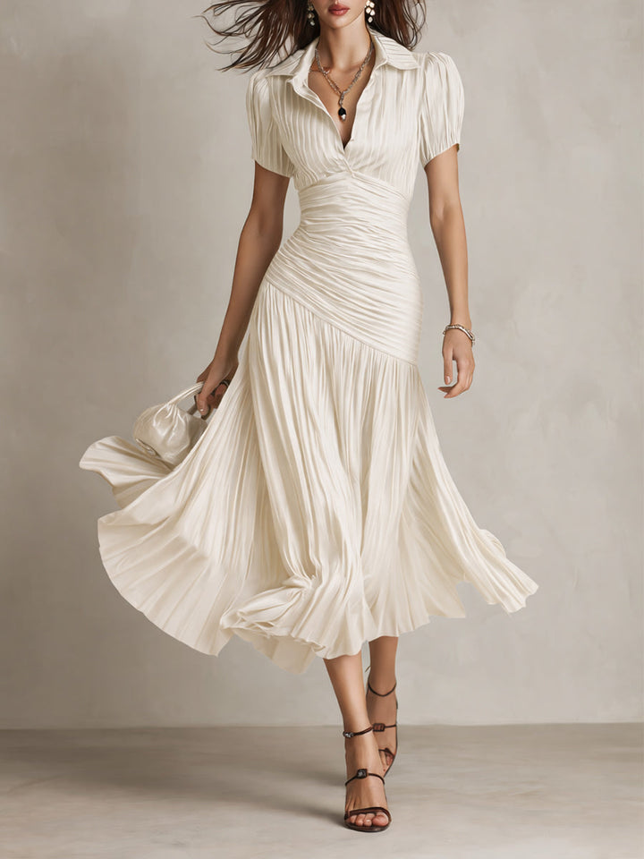 Women's Retro Striped Satin Midi Dress - Elegant Evening Essential