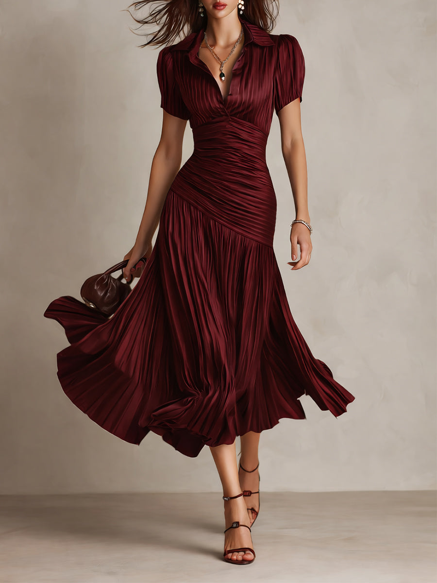 Women's Retro Striped Satin Midi Dress - Elegant Evening Essential