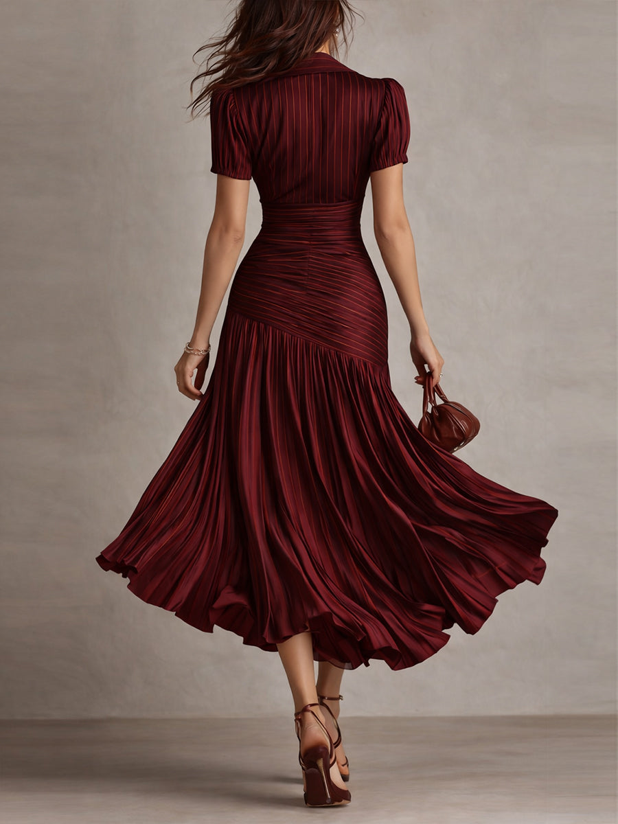 Women's Retro Striped Satin Midi Dress - Elegant Evening Essential