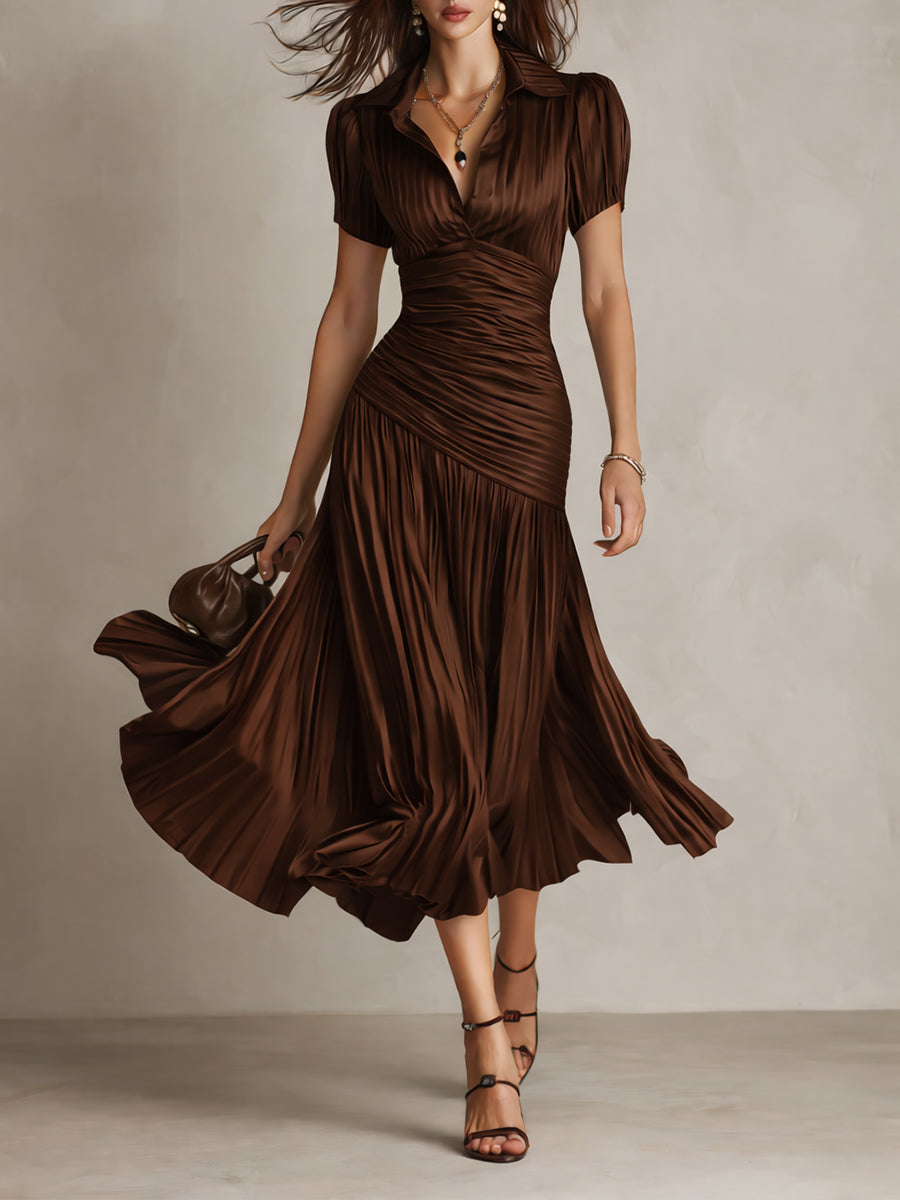 Women's Retro Striped Satin Midi Dress - Elegant Evening Essential