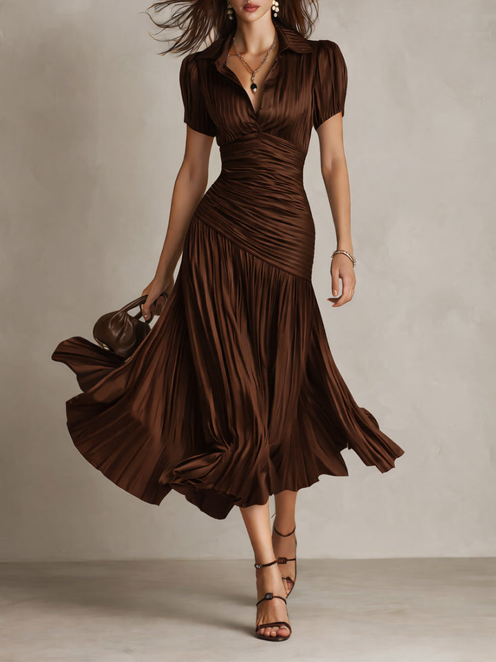 Women's Retro Striped Satin Midi Dress - Elegant Evening Essential