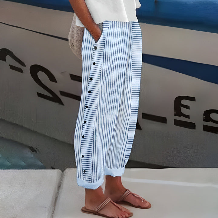 Women's Striped Summer Trousers - Breezy & Flattering Fit