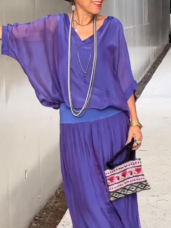 Women's Chiffon Wide-Leg Pants Two-Piece Set - Elegant & Breezy