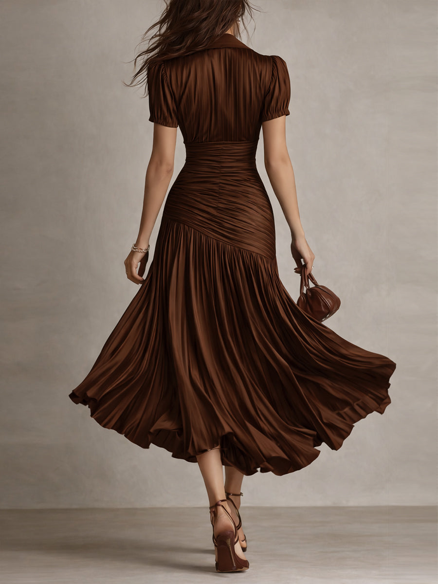 Women's Retro Striped Satin Midi Dress - Elegant Evening Essential