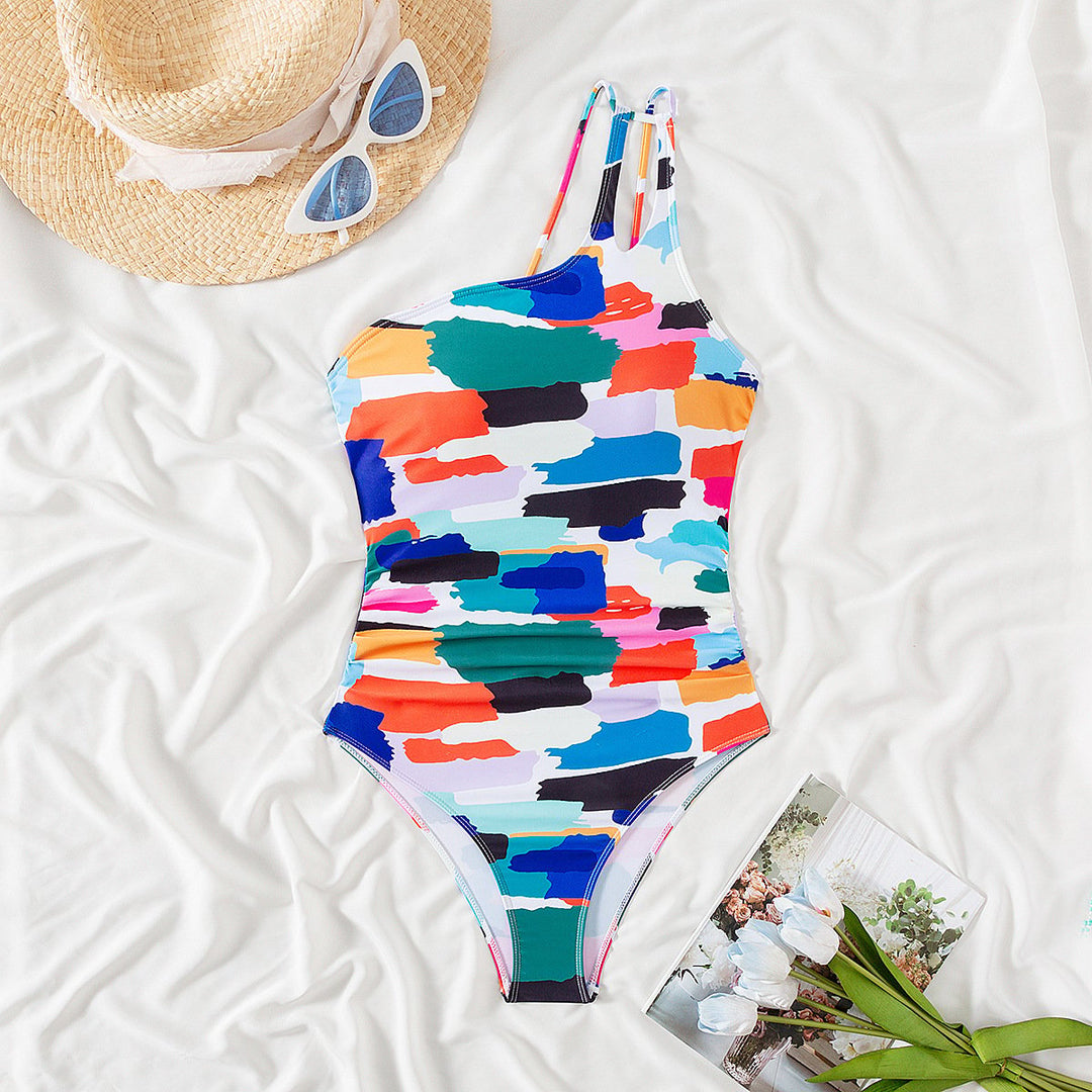 Women's One Shoulder One Piece Swimsuit - Asymmetric & Contouring