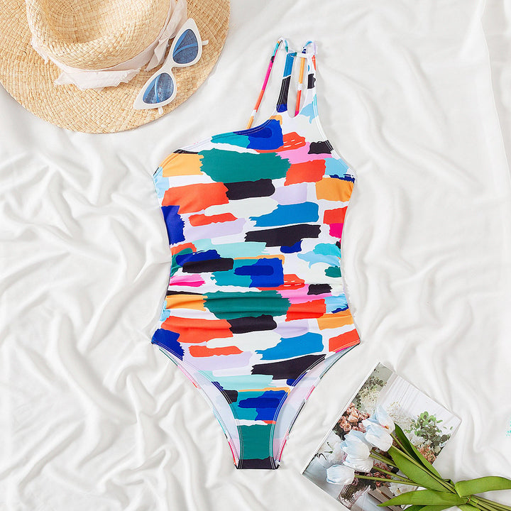 Women's One Shoulder One Piece Swimsuit - Asymmetric & Contouring