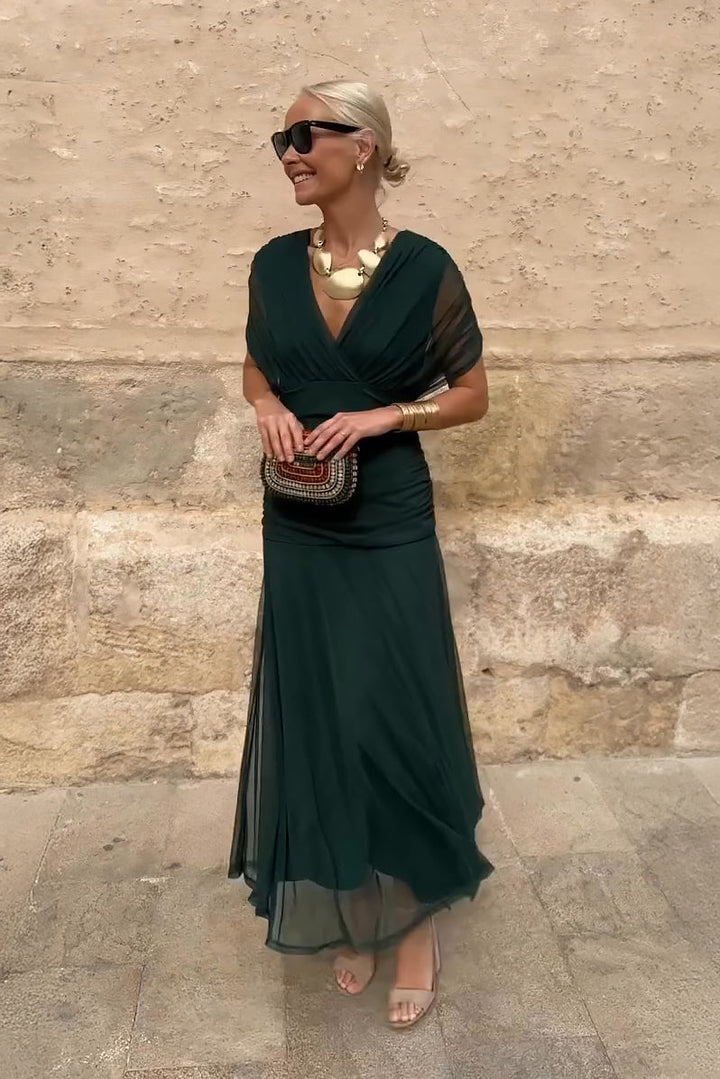 Women's Elegant Maxi Party Dress with V-Neck - Perfect for Evenings