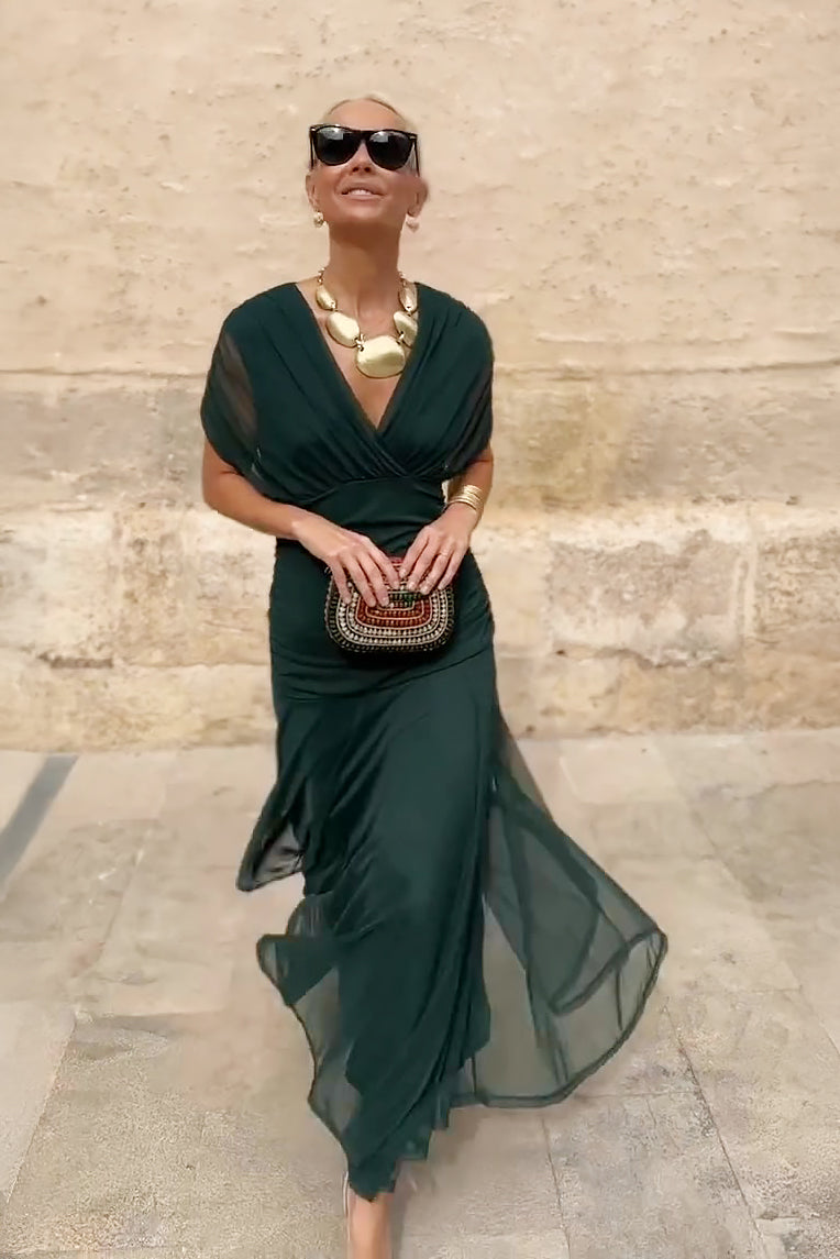 Women's Elegant Maxi Party Dress with V-Neck - Perfect for Evenings
