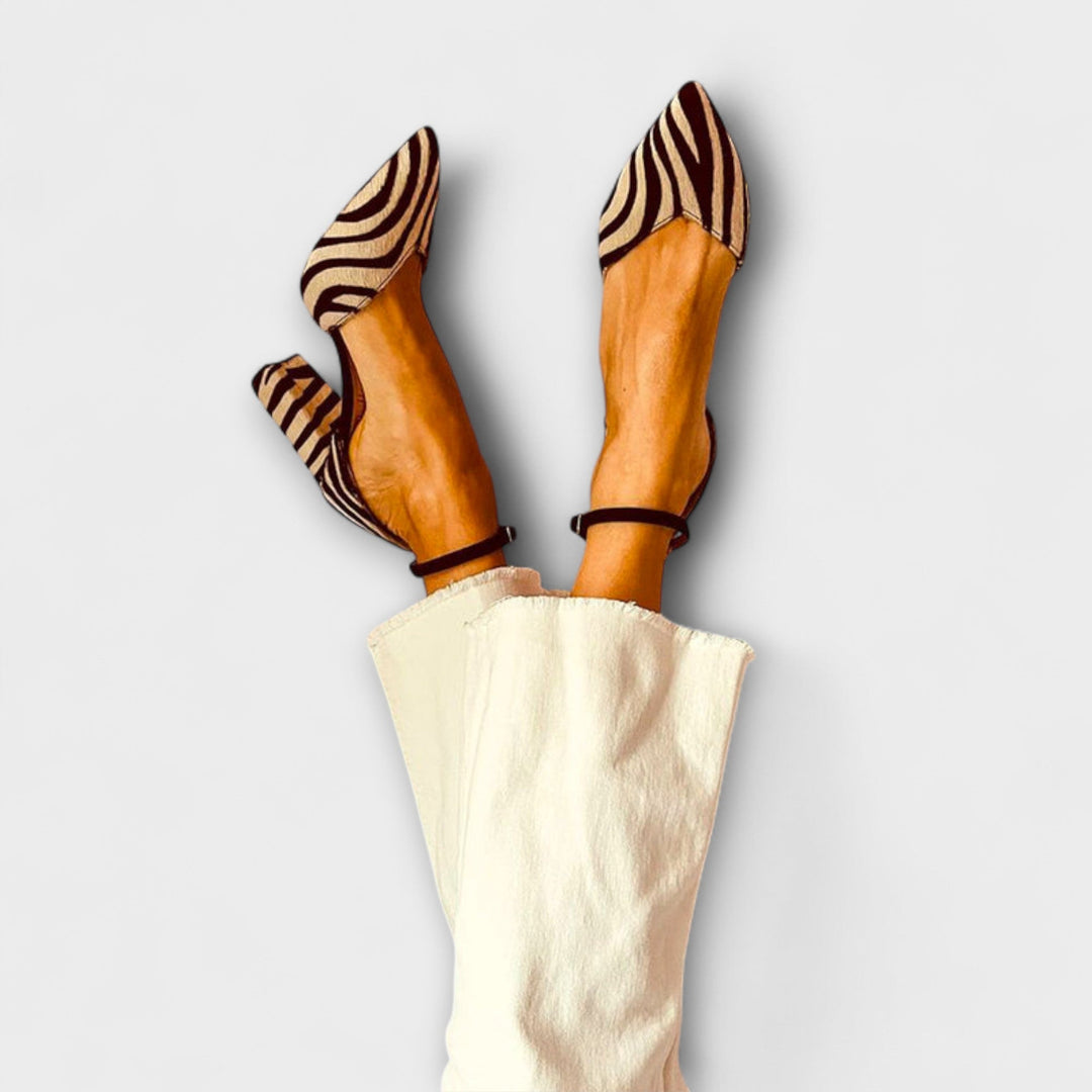Women's Zebra Print Pointed Toe Block Heels - Statement Style