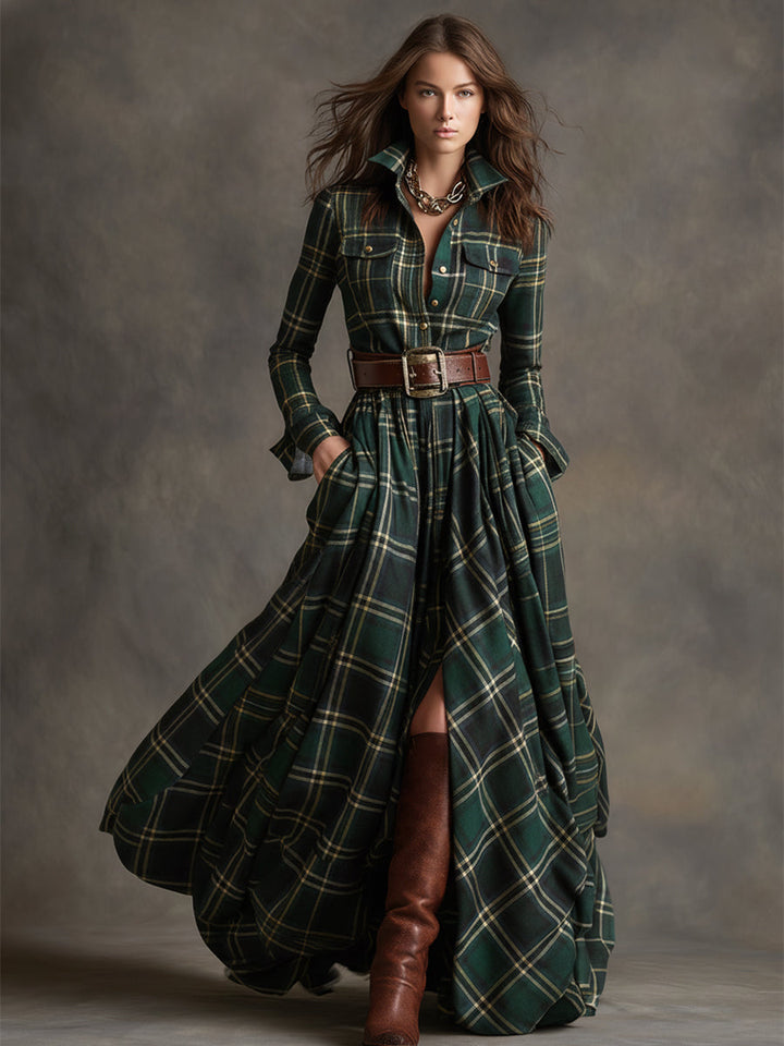 Women's Plaid Maxi Shirt Dress - Effortlessly Elegant & Timeless