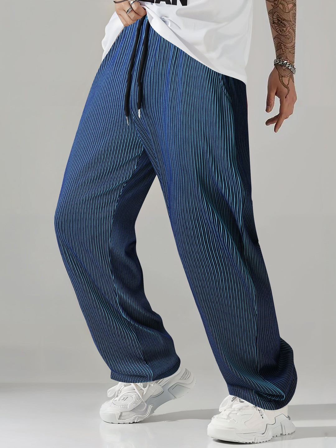 Men's Lightweight Striped Trousers – Straight-Leg Drawstring