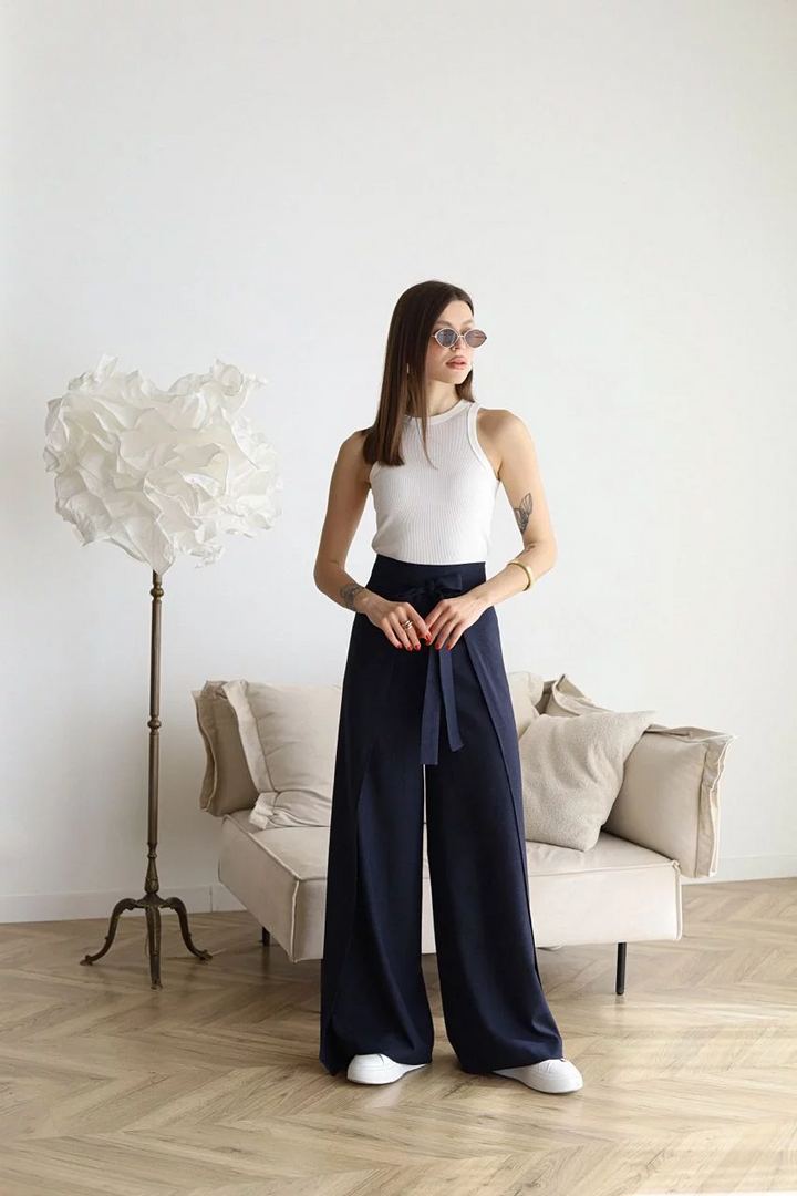 Women's High-Waisted Linen Wide Trousers - Effortless Elegance
