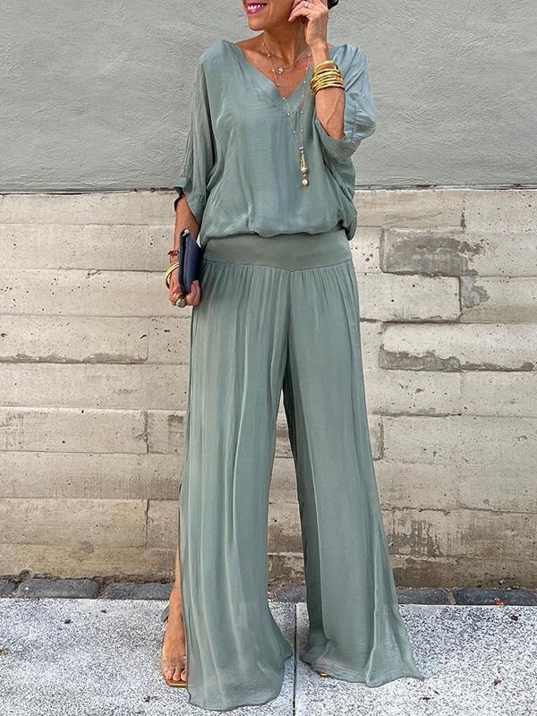 Women's Chiffon Wide-Leg Pants Two-Piece Set - Elegant & Breezy