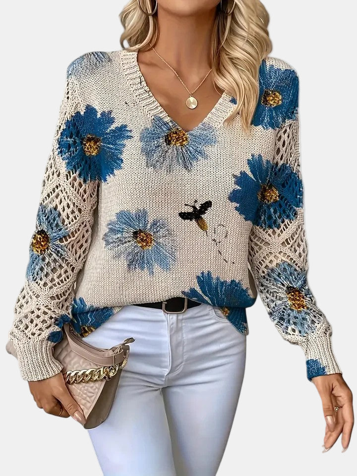 Women's Blooming Chic Knit Sweater - Effortless Everyday Elegance