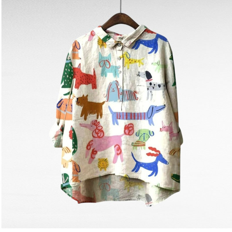 Women's Printed Linen Blouse - Effortless Summer Elegance