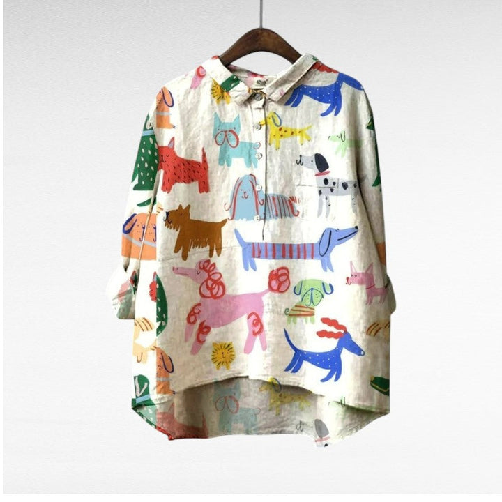 Women's Printed Linen Blouse - Effortless Summer Elegance