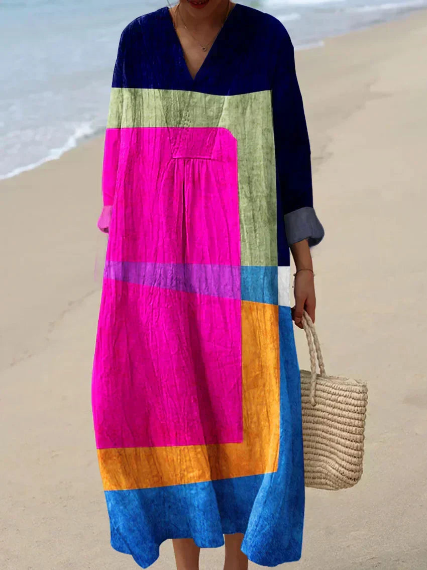 Women's Color-Block Flowing Dress - Effortless Everyday Style