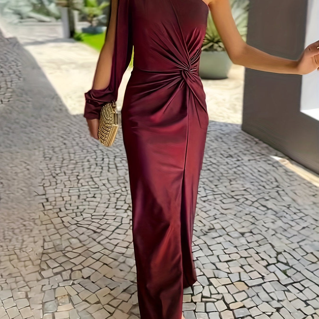 Women's One-Shoulder Maxi Dress - Elegant Evening Silhouette