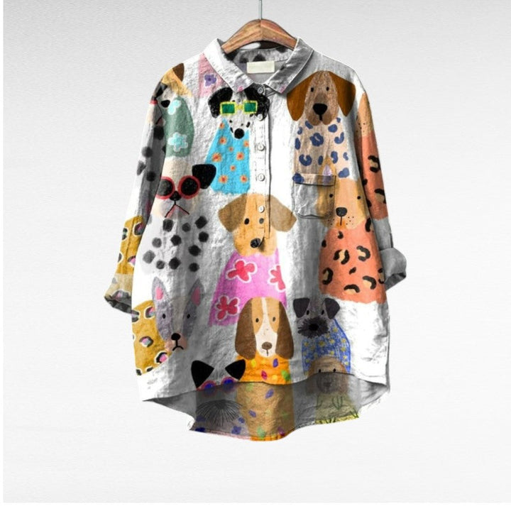 Women's Printed Linen Blouse - Effortless Summer Elegance