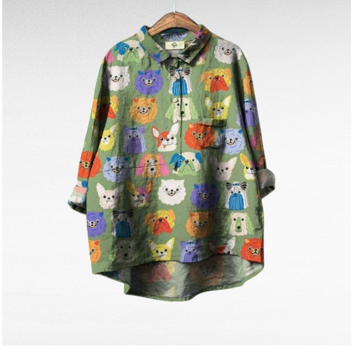 Women's Printed Linen Blouse - Effortless Summer Elegance