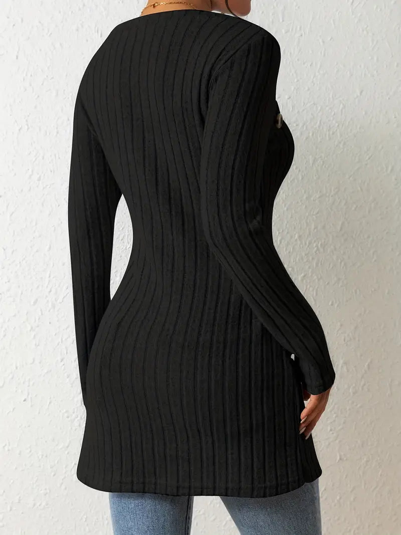 Women's Katherine Modern Ribbed Long Sweater with Button Detail