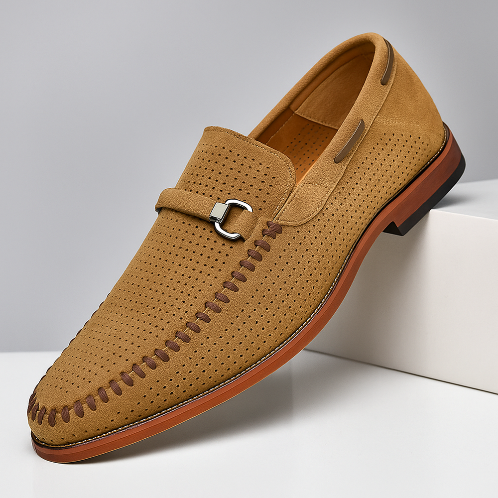 Men's Perforated Suede Loafers – Breathable Smart-Casual Shoes