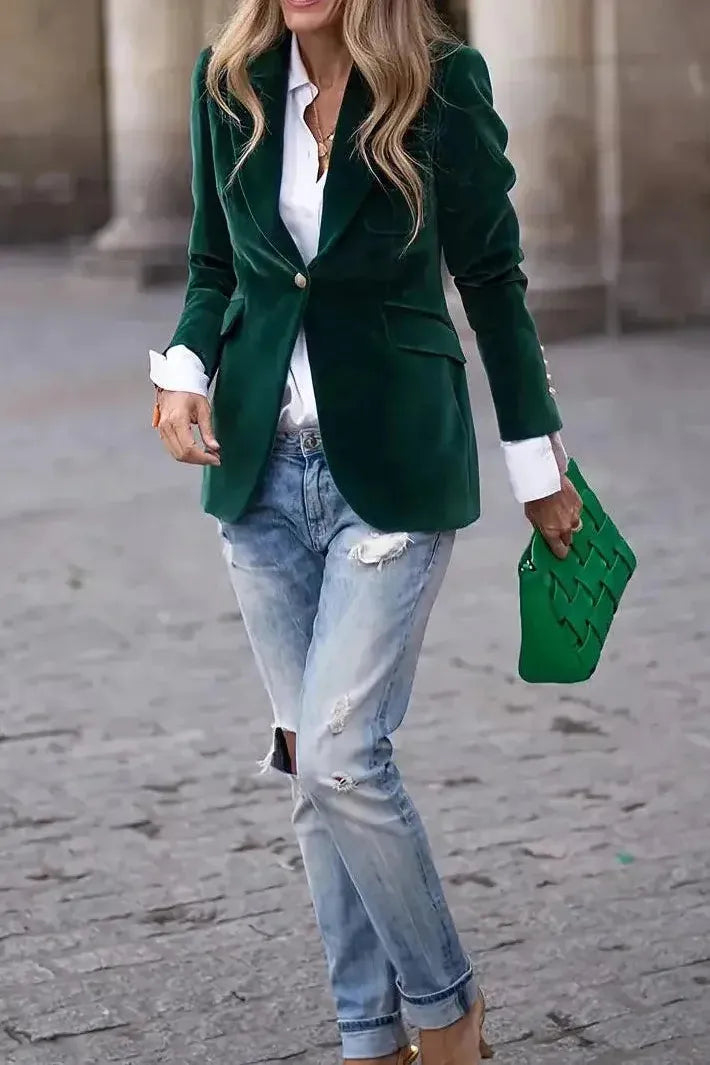 Women's Tailored Blazer with Gold Buttons - Effortless Elegance