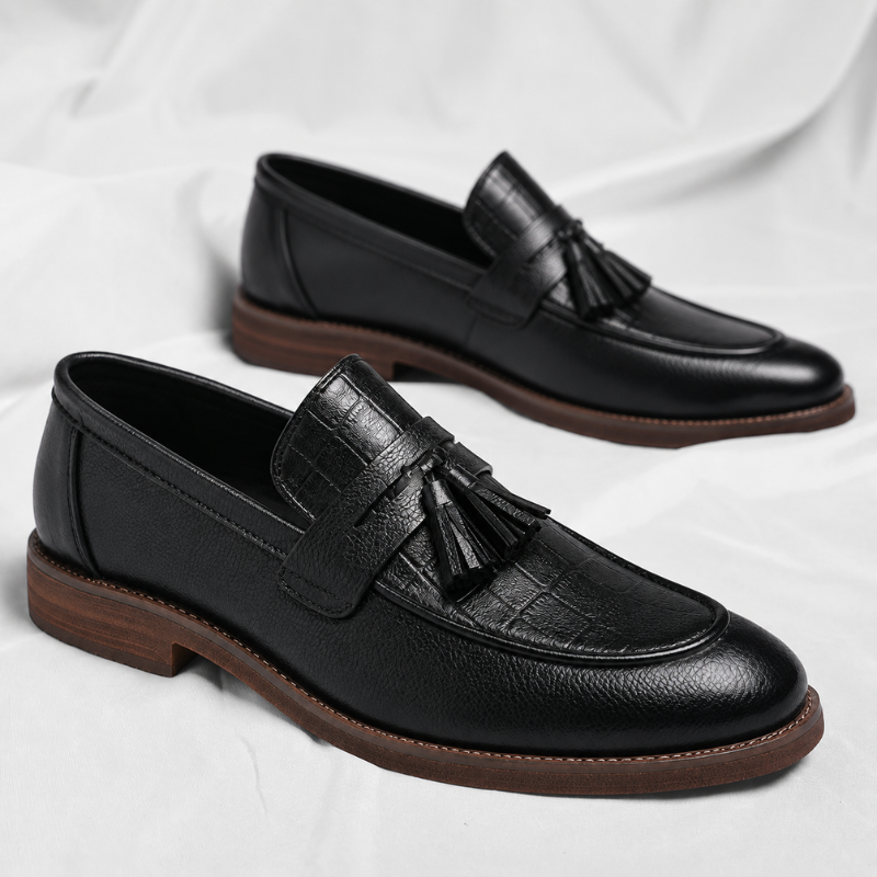 Men's Leather Tassel Loafers – Italian Croc-Embossed Slip-On