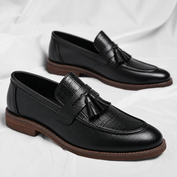 Men's Leather Tassel Loafers – Italian Croc-Embossed Slip-On