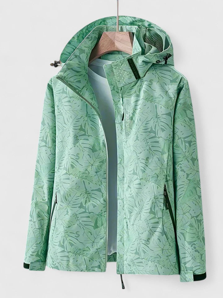 Women's Leaf Print Hooded Jacket - Lightweight & Versatile