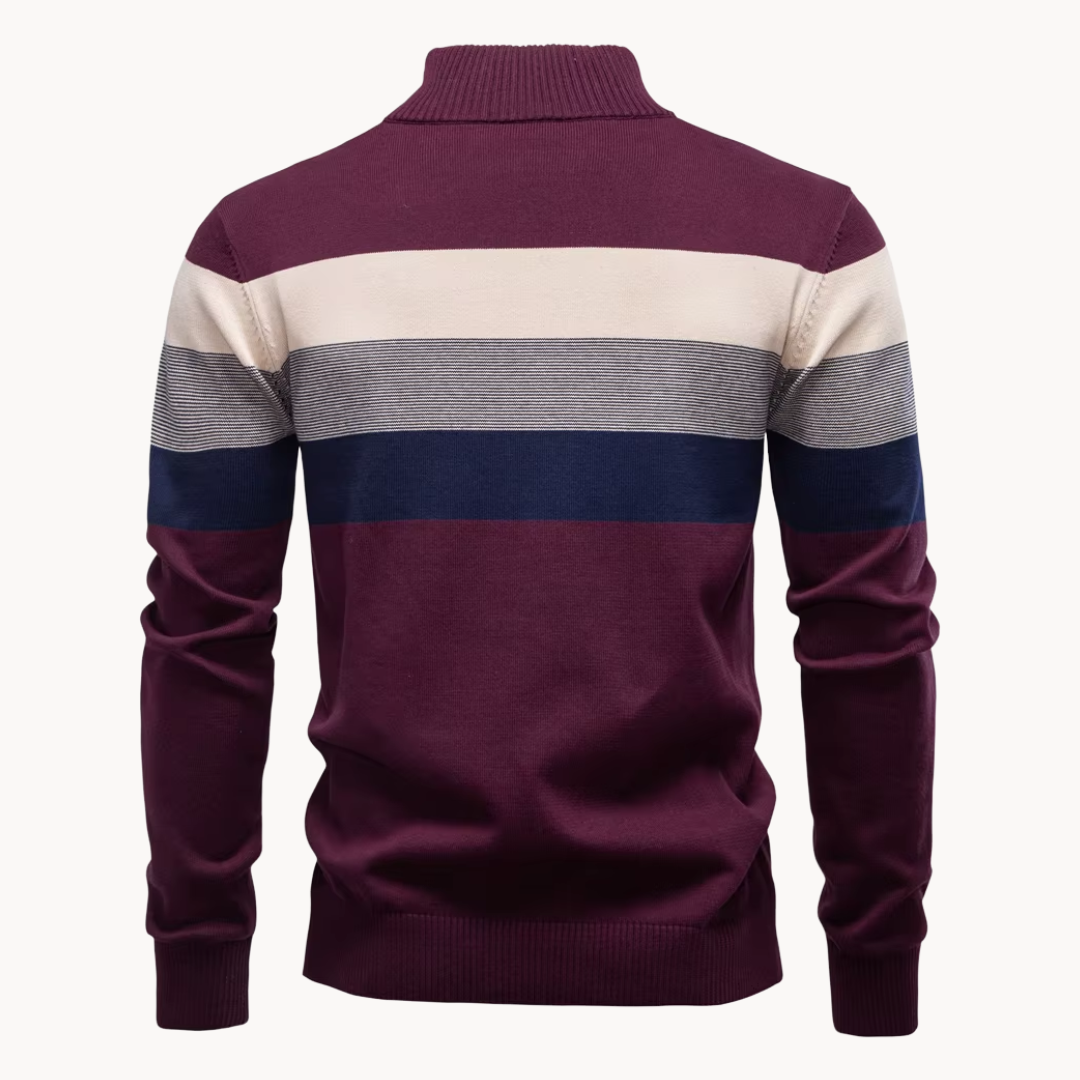 Men's Cotton Quarter-Zip Jumper – Striped Stretch Knit