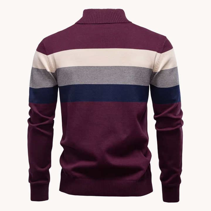 Men's Cotton Quarter-Zip Jumper – Striped Stretch Knit