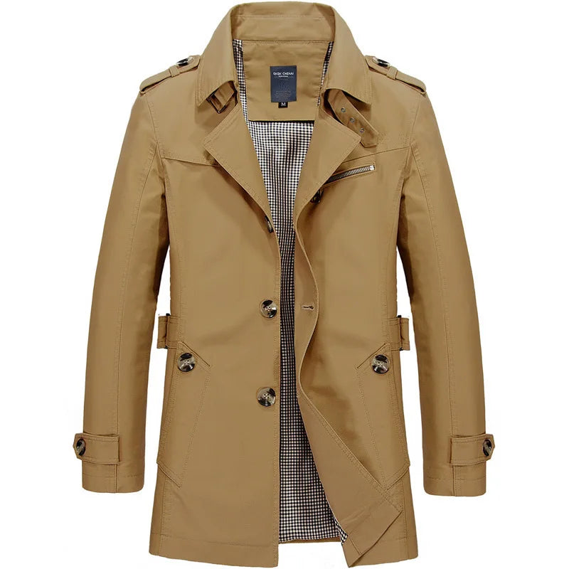 Men's Cotton Trench Coat – Single-Breasted Classic Mac
