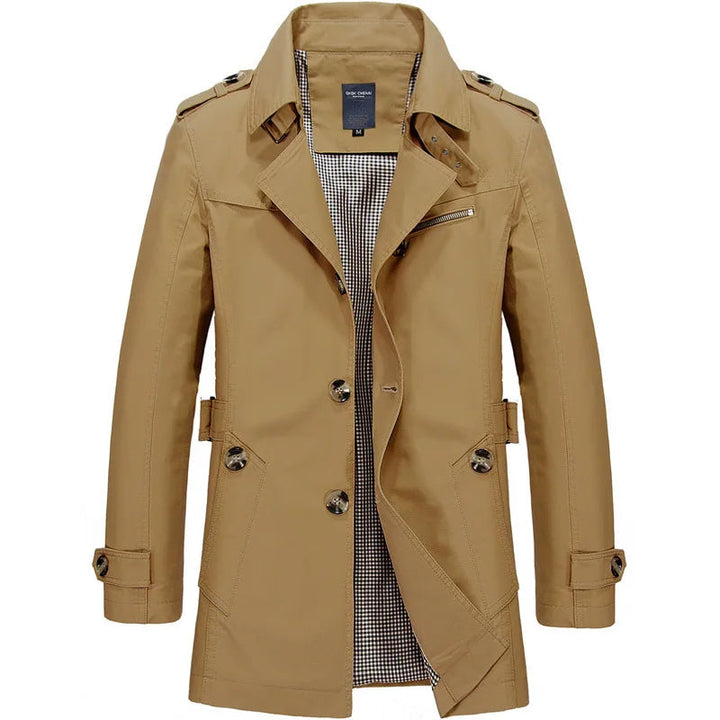 Men's Cotton Trench Coat – Single-Breasted Classic Mac
