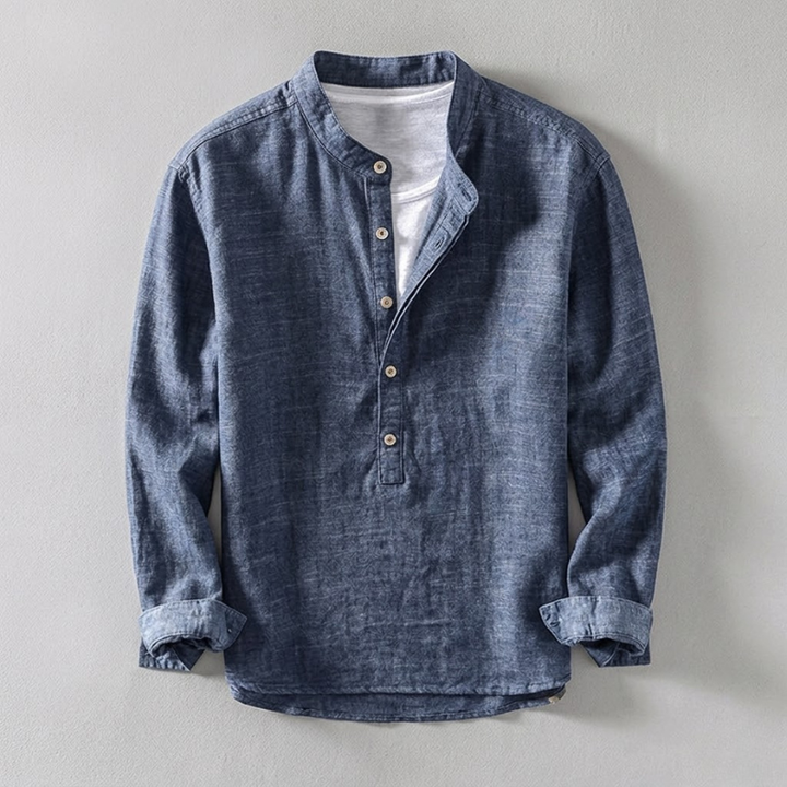 Men's Japanese Linen Henley Shirt – Breathable Summer Smart Casual
