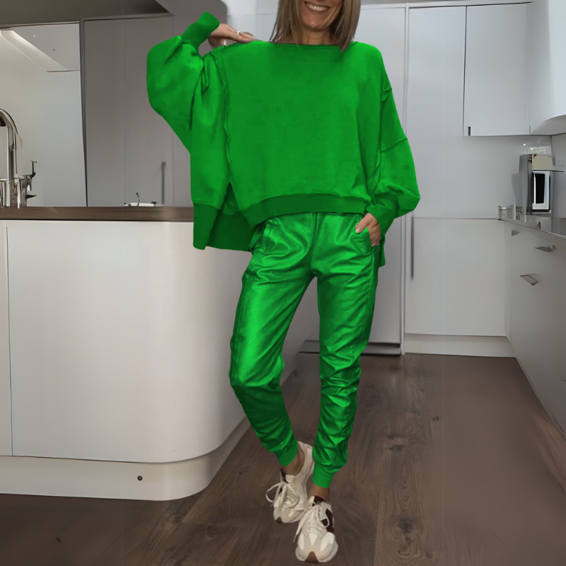 Women's Satin Sweater and Jogger Set - Luxe Lounge Essential