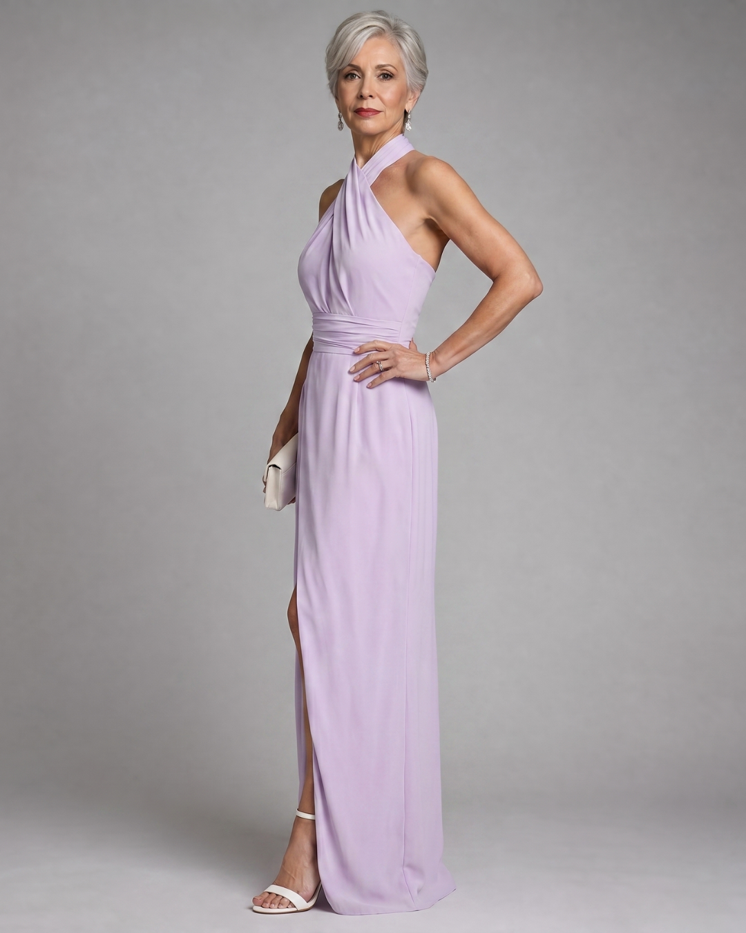 Women's Cross Halter Draped Side Slit Midi Dress - Elegant Evening
