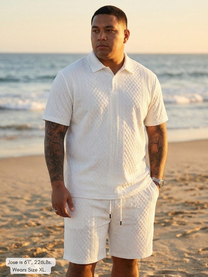 Men's Textured Knit Polo & Shorts Set – Smart Casual Summer Co-Ord