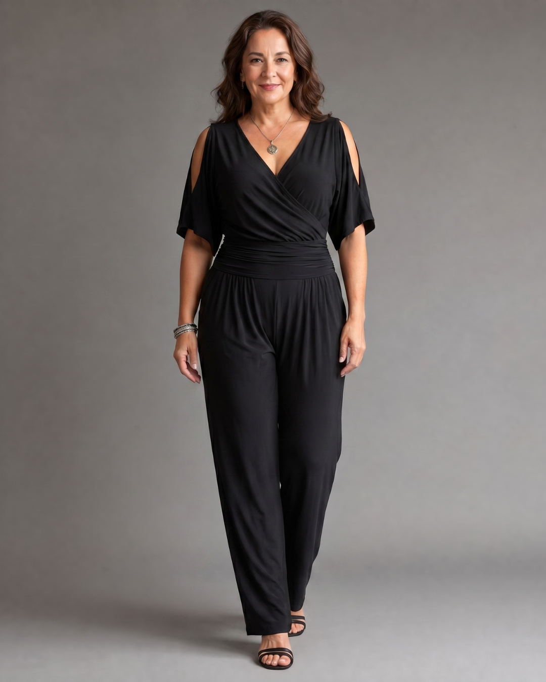 Women's Cold Shoulder Wrap Waist Relaxed Jumpsuit - Effortless Day to