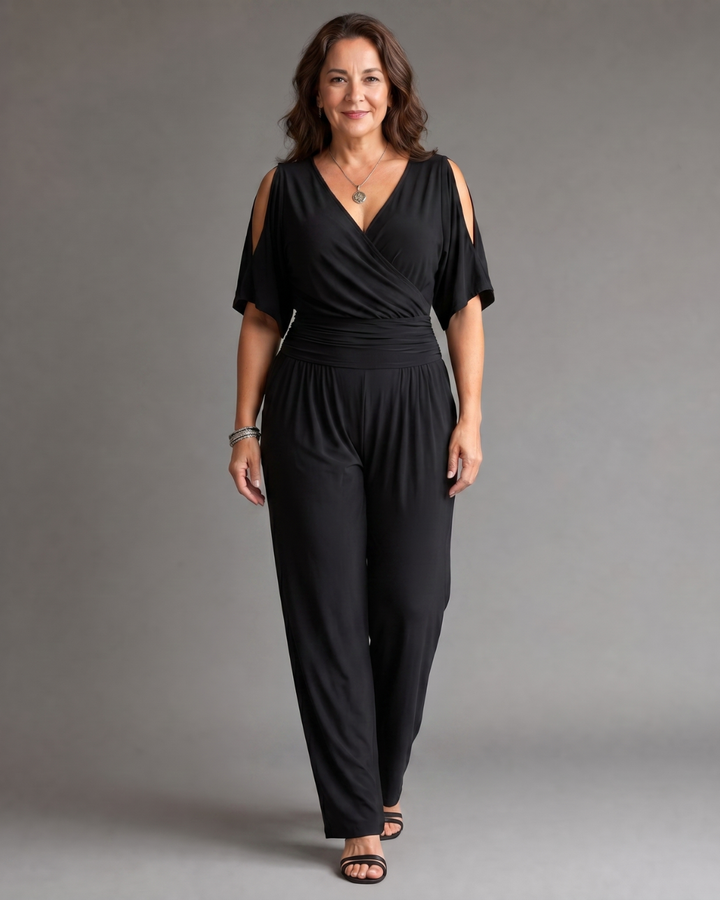Women's Cold Shoulder Wrap Waist Relaxed Jumpsuit - Effortless Day to